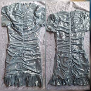 Dress the Population Chandler Mint Blue Mettallic Short Sleeve Ruched dress S